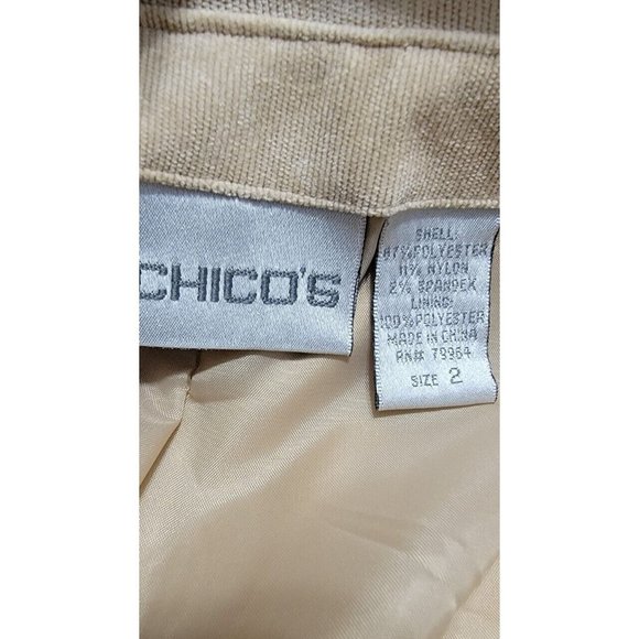 Chico's Womens Corduroy Cord Jacket Embossed Light Khaki w/ Front Pockets Size 2 - Picture 7 of 13